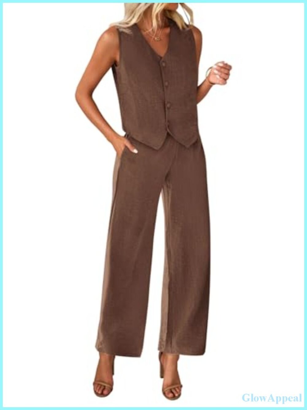 2 Piece Set Women Dressy Work Office Outfit Crop Vest Blazer Wide Leg Pants Suit